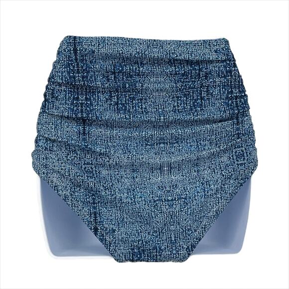 Gathered High Waisted Bikini Bottoms in Denim Print Size XS - Picture 4 of 5